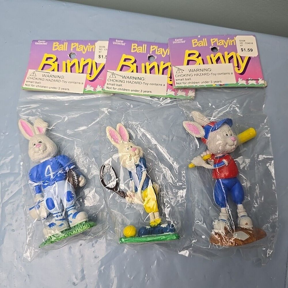Vintage Easter Unlimited Ball Playing Bunny Rabbit Toy Figure Lot of (3) NEW‎